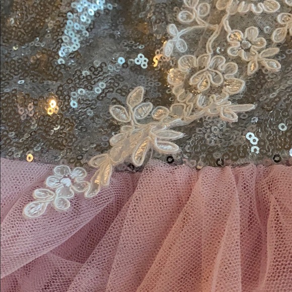 Pink Tutu silver sequined dress with lace Appliqué - Picture 6 of 9